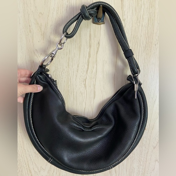 EUC Fossil Classic Sonora Hobo HandBag Pebbled Leather Black Kidney w/Key - Picture 1 of 11